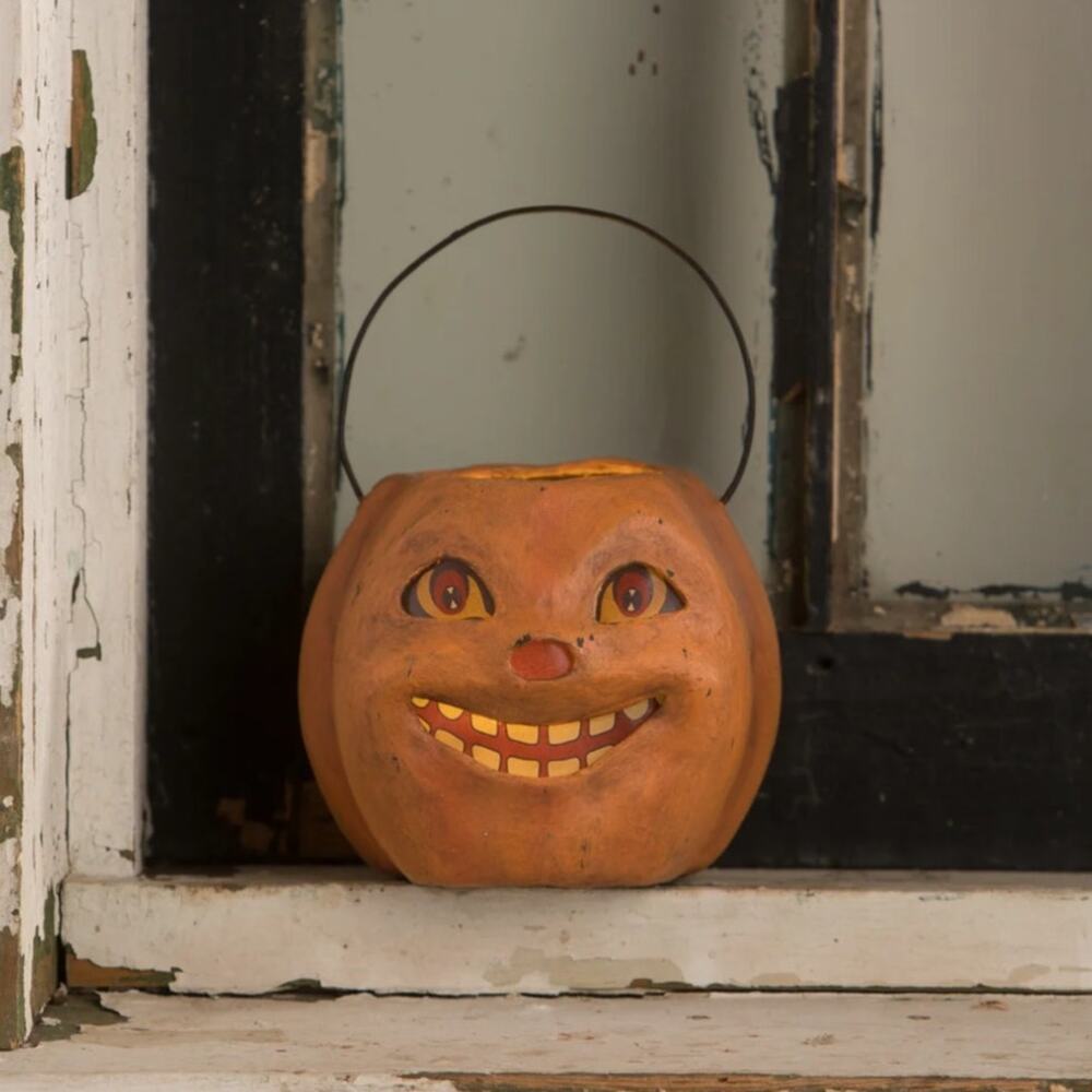Bethany Lowe Vintage Grinning Mini Pumpkin Bucket Halloween New